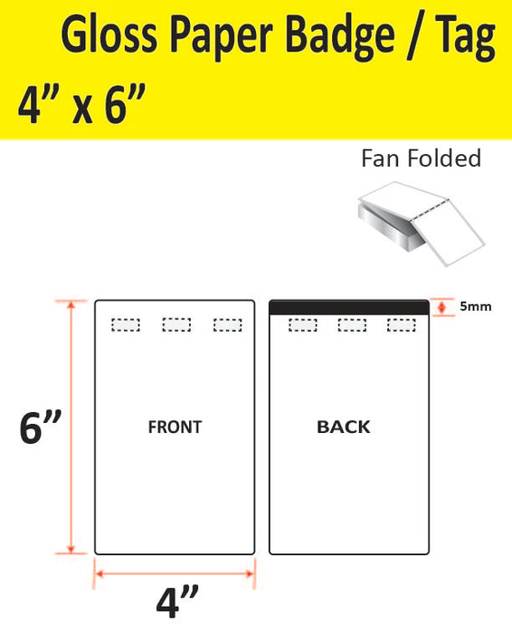 4" x 6" Gloss Paper Inkjet Tag - 1,000 per stack - 2000 per carton - 3 Holes - 1 Timing Mark.