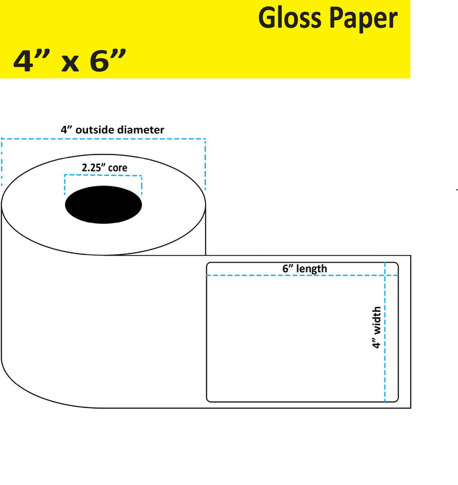 4" x 6" Gloss Paper Inkjet Label - 175 per Roll - 8 Rolls per Case - 2.25" Core - 4" Outer Diameter - No Perfs.