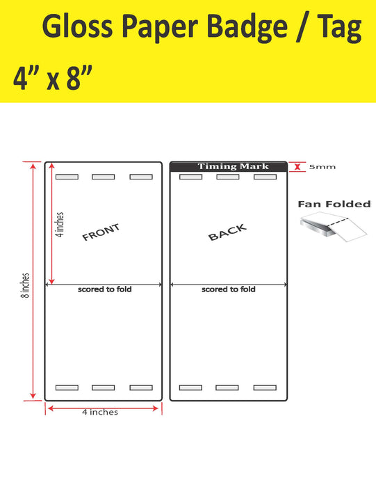 4" x 8" Gloss Paper Inkjet Tag - Fold to 4" x 4" - 500 per stack - 1,000 per carton - 3 Mirrored Holes - 1 Timing Mark.