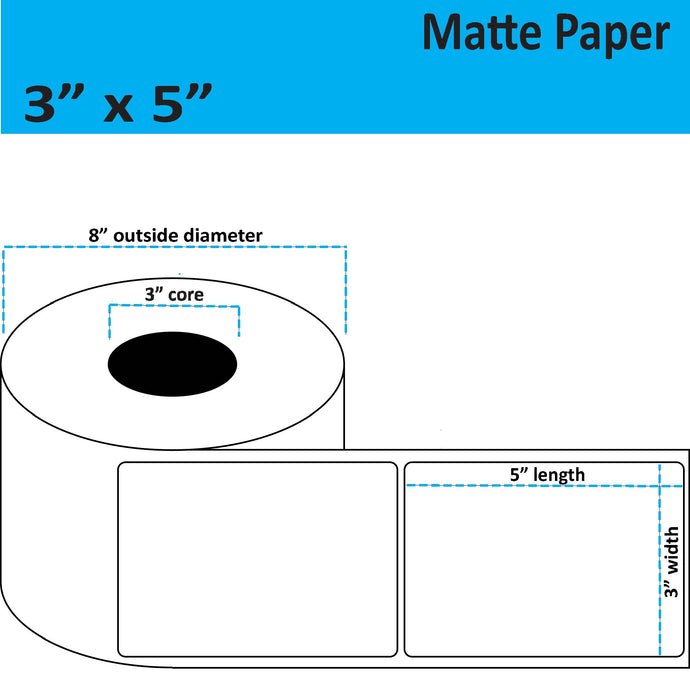 3" x 5" Matte Paper Inkjet Label - 1,000 per Roll - 2 Rolls per Case - 3" Core - 8" Outer Diameter - No Perfs.