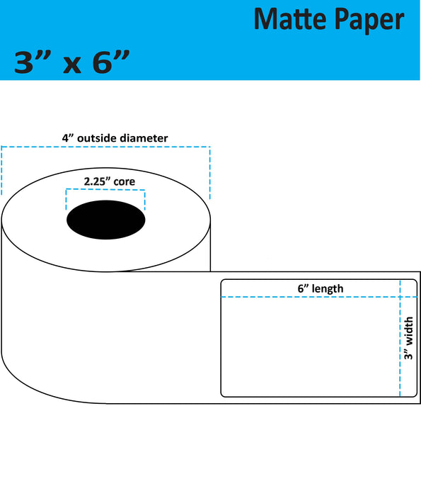 3" x 6" Matte Paper Inkjet Label - 175 per Roll - 8 Rolls per Case - 2.25" Core - 4" Outer Diameter - No Perfs.