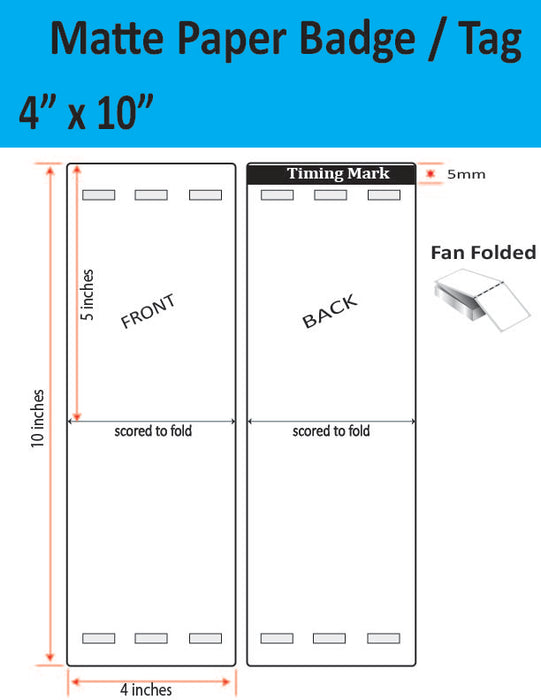 4" x 10" Matte Paper Tag - 1,000 per Case - Folds to 4" x 5" -  500 per stack - 1,000 per carton - 3 Mirrored Holes - 1 Timing Mark - Perfed.