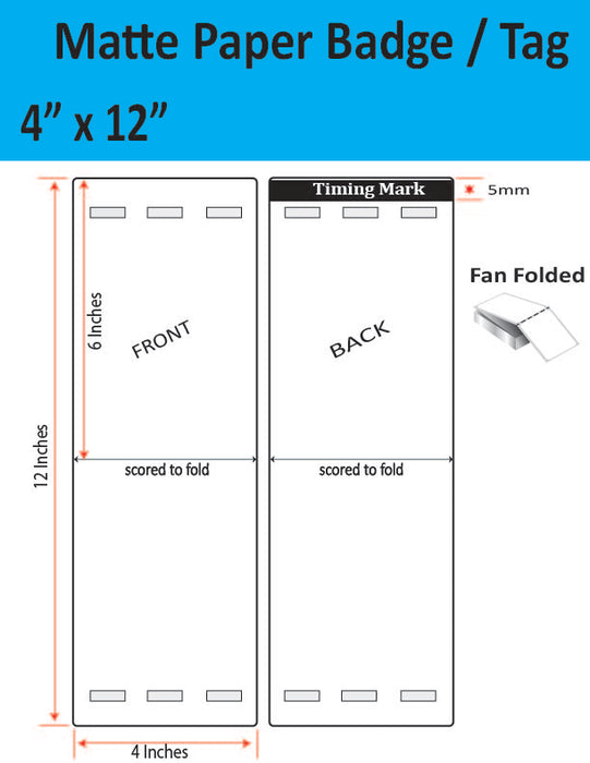 4" x 12" Matte Paper Tag - 1,000 per Case - Folds to 4" x 6" -  500 per stack - 1,000 per carton - 3 Mirrored Holes - 1 Timing Mark - Perfed.