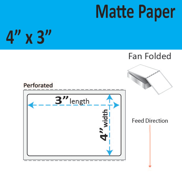 4" x 3" Matte Paper Inkjet Label - Fan Folded; 3,000 per Stack - 6,000 per Case - With Perfs
