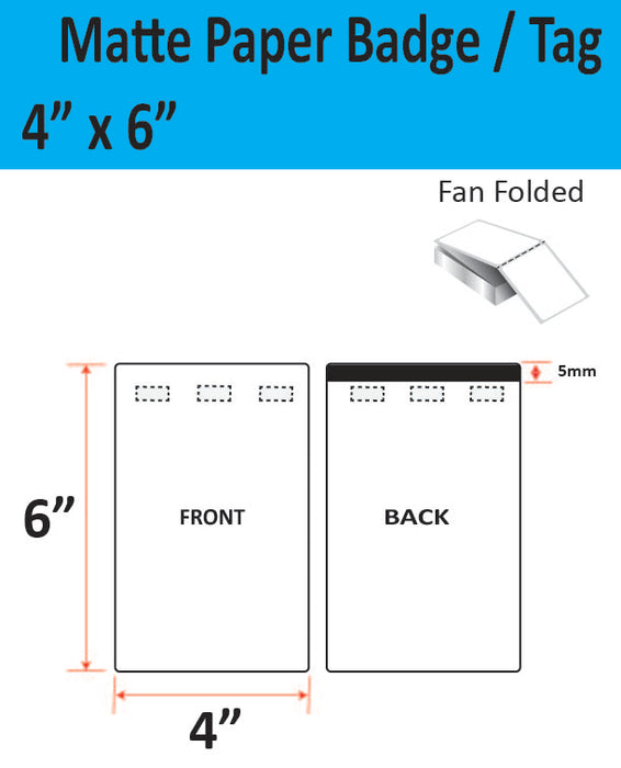 4" x 6" Matte Paper Inkjet Tag - 1,000 per stack - 2000 per carton - 3 Holes - 1 Timing Mark.
