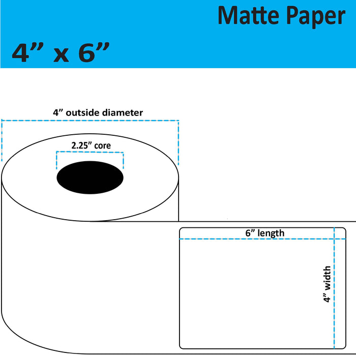 4" x 6" Matte Paper Inkjet Label - 175 per Roll - 8 Rolls per Case - 2.25" Core - 4" Outer Diameter - No Perfs.