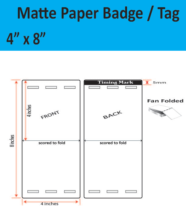 4" x 8" Matte Paper Inkjet Tag - Fold to 4" x 4" - 500 per stack - 1,000 per carton - 3 Mirrored Holes - 1 Timing Mark.
