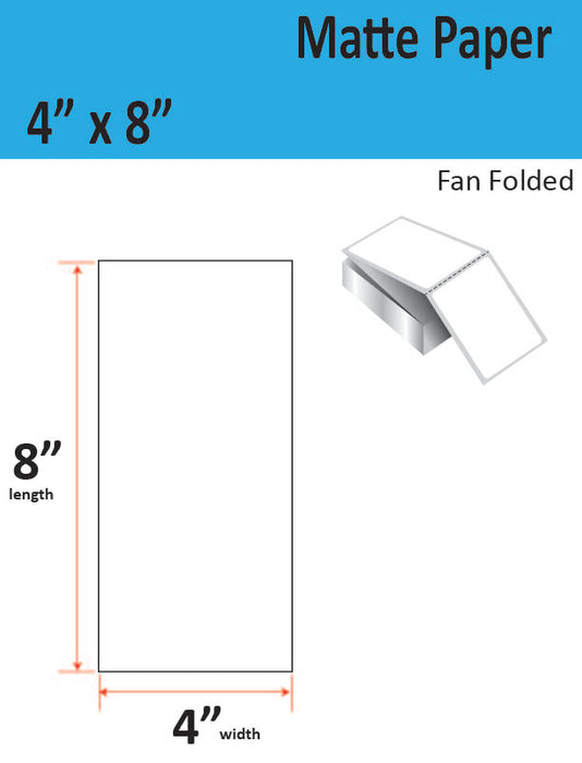 4" x 8" Matte Paper Inkjet Label - 1,000 per Case - 1 Stack - Fan Folded - With Perfs
