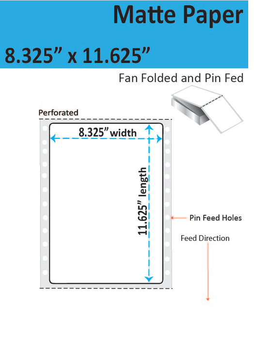 8.325" x 11.625" A4 Matte Paper Inkjet Label - 1,000 per Case - 1 Stack - Fan-Folded - With Perfs.