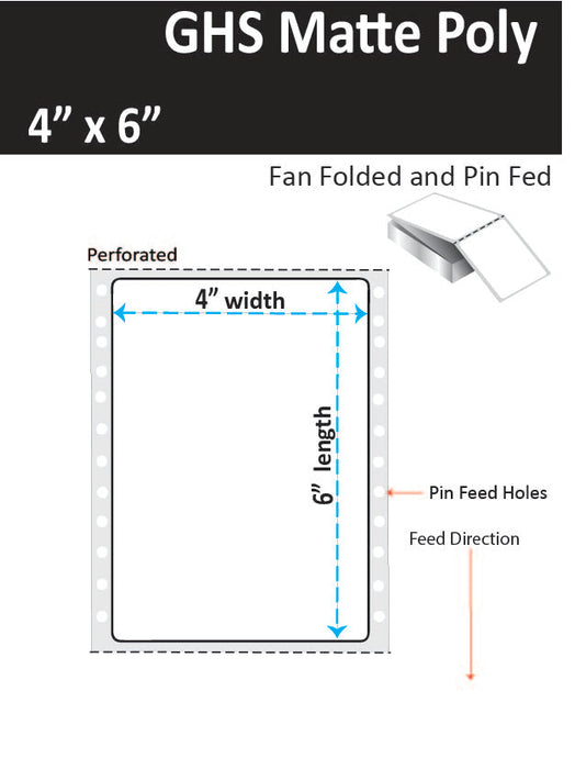 4" x 6" Matte Poly Inkjet Label - GHS / BS5609 Certified - 1,000 per Case - 2 Stacks of 500 - Fan Folded - With Perfs.